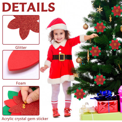 LFUTARI 30 Pcs Christmas DIY Poinsettia Flowers Craft, Foam Poinsettias Flower Ornaments, Christmas Glitter Red Flowers DIY Decoration for Holiday Home Party Tree Garland Wreath Porch Stair Decor