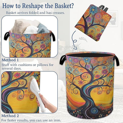 Abstract Tree Flowers Laundry Basket, Oxford Cloth Laundry Hamper