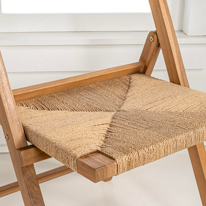 JONATHAN Y Kiawah Woven Seagrass and Natural Teak Wood Folding Chair Set of 2 for Dining Room, Coastal Armless Space-Saving Portable Seat with Natural Finish, No Assembly Required FLD1002A-SET2