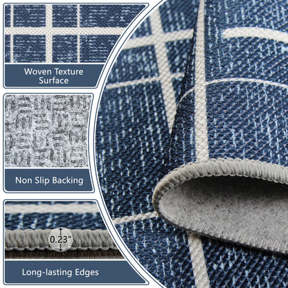 TTelephant Non Slip Hallway Runner Rug 2x10, Blue Modern Distressed Stripe, Washable Long Rug, Woven Thin Low Pile Carpet Runners for Hallway 10ft Entryway, Kitchen, Walkway- Blue
