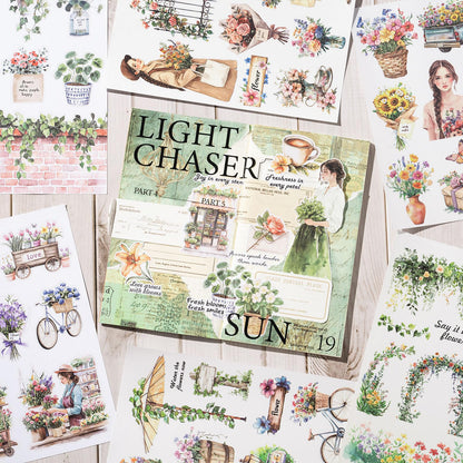 YagCu Flower Journaling Stickers, Floral Scrapbook Sticker, Florist Junk Journal Supplies, Pre-Cut Aesthetic Scrapbooking for Women, Spring Green Decorative Bullet Planner Arts