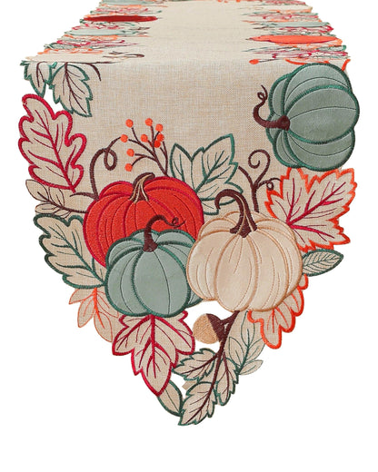 Thanksgiving Decorations Fall Table Runner with Embroidered Velvet Pumpkins Maple Leaf. Table Decor for Home Kitchen Dining Seasonal Harvest Party 68 Inches