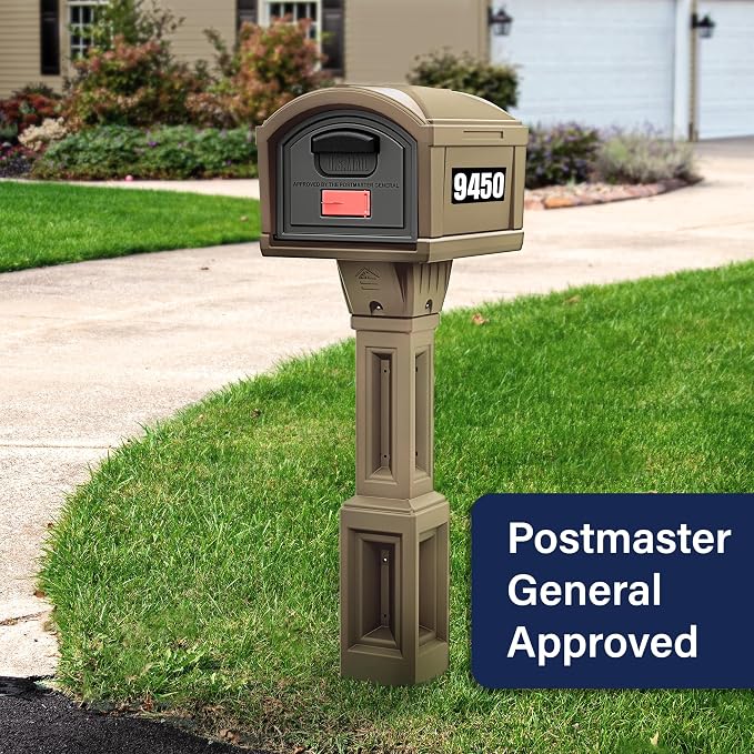 Simplay3 USPS T4 Extra Large Capacity XL Mailbox and Post Cover with Durable Double-Wall Construction, Weather-Resistant Design, Driftwood, Made in the USA