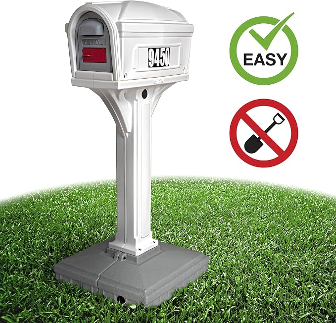 American Home by Simplay3 Premium Dig-Free Easy Up Classic Mailbox and Post Combination in White, Above Ground Mailbox
