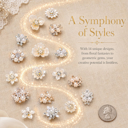 PIPITREE 112PCS Rhinestone Buttons, Acrylic Faux Pearl Buttons, Flat Back Flower Embellishments for Crafts, Jewelry Making, DIY Wedding, Decoration, Clothes, Bags, Shoes, Christmas, Thanksgiving Gifts