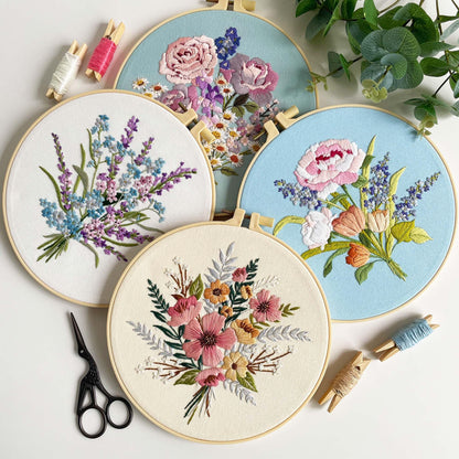 Myfelicity Embroidery Kit, 4 Flower Pattern Embroidery Set with 4 Patterns and 2 Hoops, Adult and Beginner Needlepoint Kit with Embroidery Floss, Needles, Cotton Fabric and Instructions…