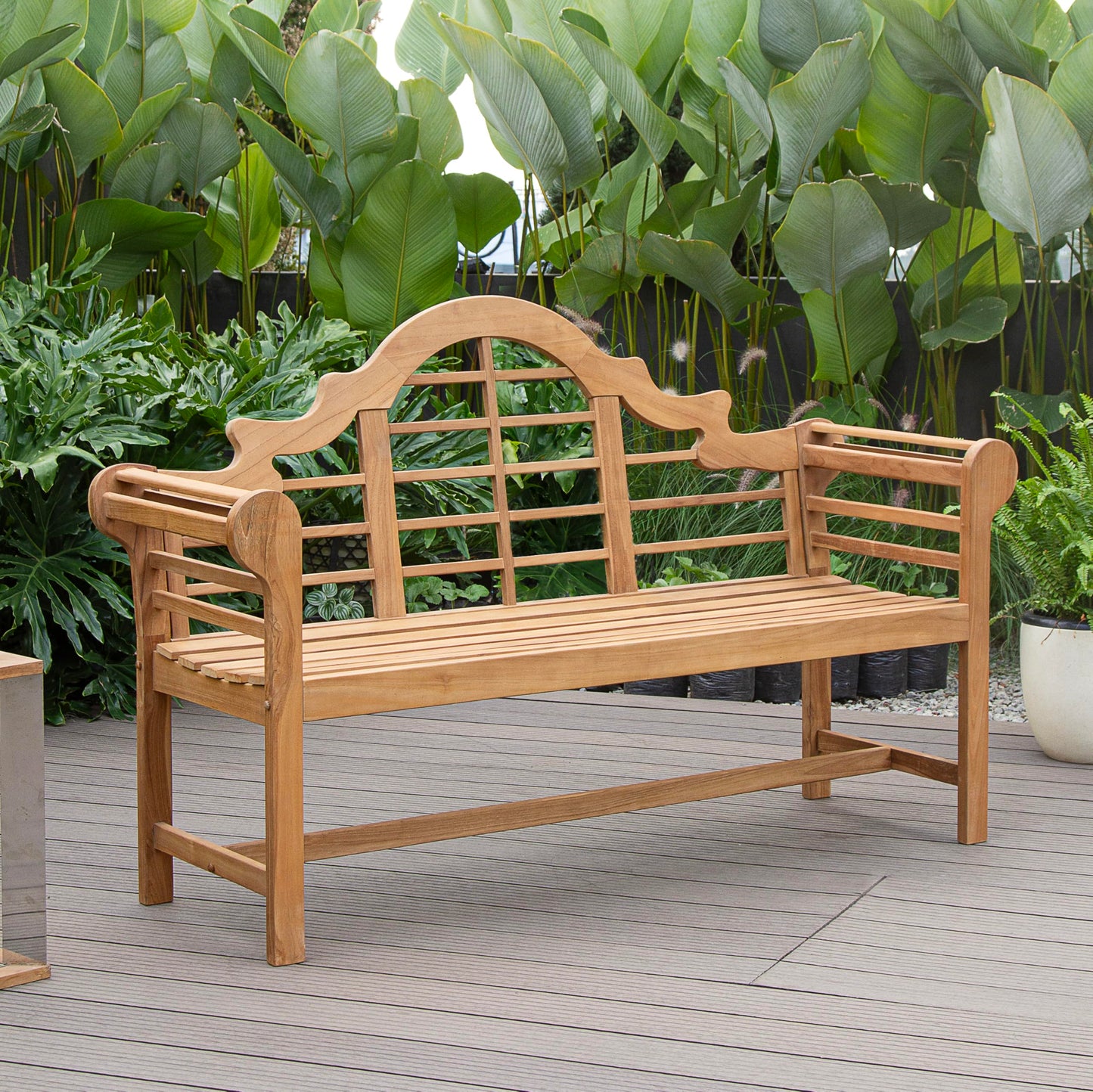 Cambridge Casual Lutyens Teak Wood Garden Bench 5-Foot, Outdoor Teak Bench, Wooden Outdoor Bench for Patio, Porch, Backyard, Lawn, Deck & Entryway