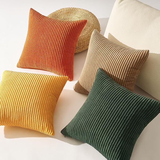 Topfinel Green Rust Throw Pillow Covers 18x18 Inch Set of 4 Mordern Nordic Boho Farmhouse Cushion Covers Soft Corduroy Fall Home Decor for Couch Bed Sofa Living Room