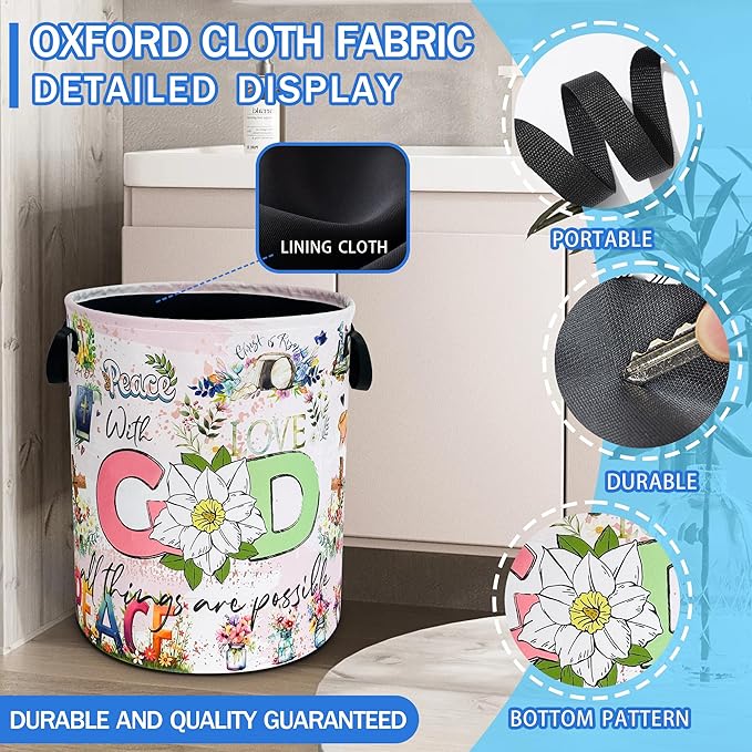 Christian Peace Laundry Basket God Bible Verse Oxford Cloth Laundry Hamper