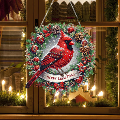 JJFox Diamond Art Hanging Kit for Adult,Special Shaped Rhinestone,DIY Acrylic 5D Diamond Art Painting Window Pendants Home Garden Wall Hanging Kits Hanging Ornament,Double Sided. (Christmas Cardinal)