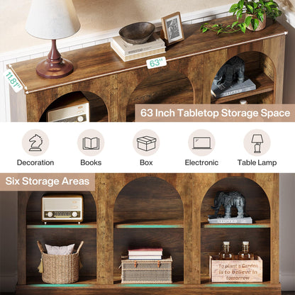 Tribesigns Farmhouse Console Table, 63-Inch Long Entryway Table with 3 Tier Storage, Wooden Rectangular Sofa Table Behind The Couch for Entrance, Hallway, Living Room, Brown