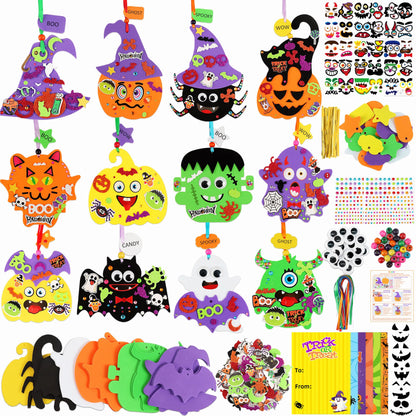 380Pcs Halloween Crafts for Kits 24 Sets Funny Halloween Arts and Crafts for Kids Include 34 Foam Cards 210 Glitter Stickers and All Accessories Included for Kids Adults Halloweens Party Favors