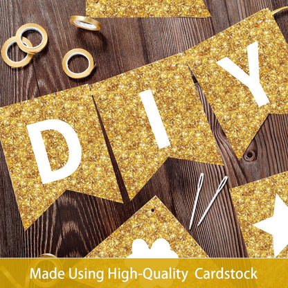 TaoBary 135 Pcs DIY Banner Custom Letters Kit Make Your Own Banner for Birthday Graduation Party Decor Include 107 Letters and Numbers, 16 Symbols, 2 String Lights, 5 Needles, 5 Rope (Gold)