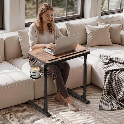 Kitstorack Adjustable TV Tray Table, Large Folding TV Food Tray with Tilting Tabletop, Rotatable Cup Holder, Device Slot & Anti-Slip Stopper, TV Dinner Tray Table for Couch, Bed, Work & Eating