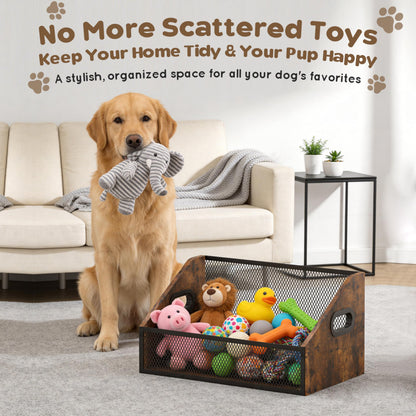 Piskyet Wood Dog Toy Basket,Dogs Storage Organizer,Dog Toy Box,Dogs Toys Bin,Large Cat Toys Basket Box for Living Room Area Wooden Organizing Storage(Rustic Brown)
