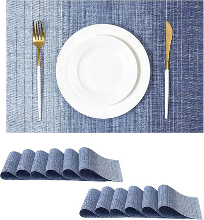 Leetaltree Gradient Blue Woven Placemats Set of 24 - Heat Resistant Non-Slip Place mats for Dining Table, Washable Durable PVC Vinyl Woven Table Mats(Gradient Blue, 24)