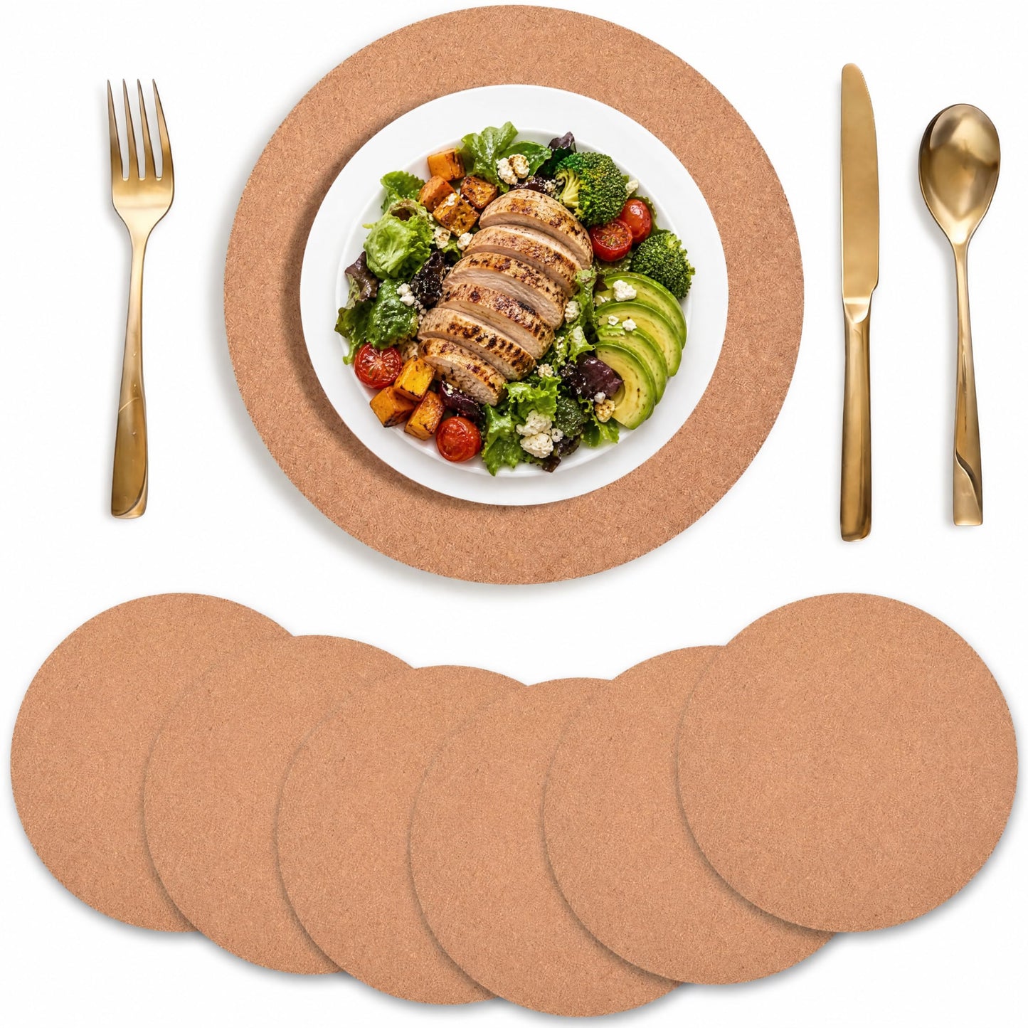 Gandeer Set of 6 Round Cork Placemats Rustic Heat Resistant Wooden Place Mats Cork Trivets for Hot Dishes High Density Thick Wood Coasters Non-Slip Hot Pads for Kitchen and Dining Tables Easy Clean
