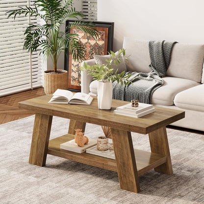 Tohomeor 47.24" Coffee Table for Living Room, Farmhouse Solid Wood Coffee Table with Storage, Rectangle Rustic Accent Center Table with for Home Apartment Office, Retro Brown