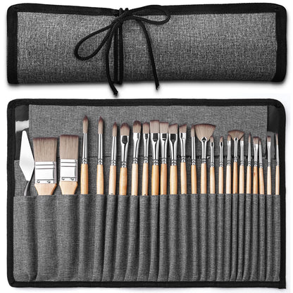 Acrylic Paint Brush Set, Golden Maple 25 PCS Paint Brushes for Acrylic Painting Oil Watercolor & Canvas,Enhanced Synthetic Brush Set with Cloth Roll and Palette Knife