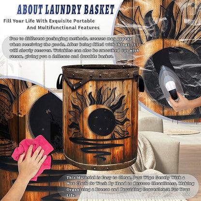 Moon Laundry Basket Oxford Cloth Vintage Stars Wooden Sun Laundry Hamper