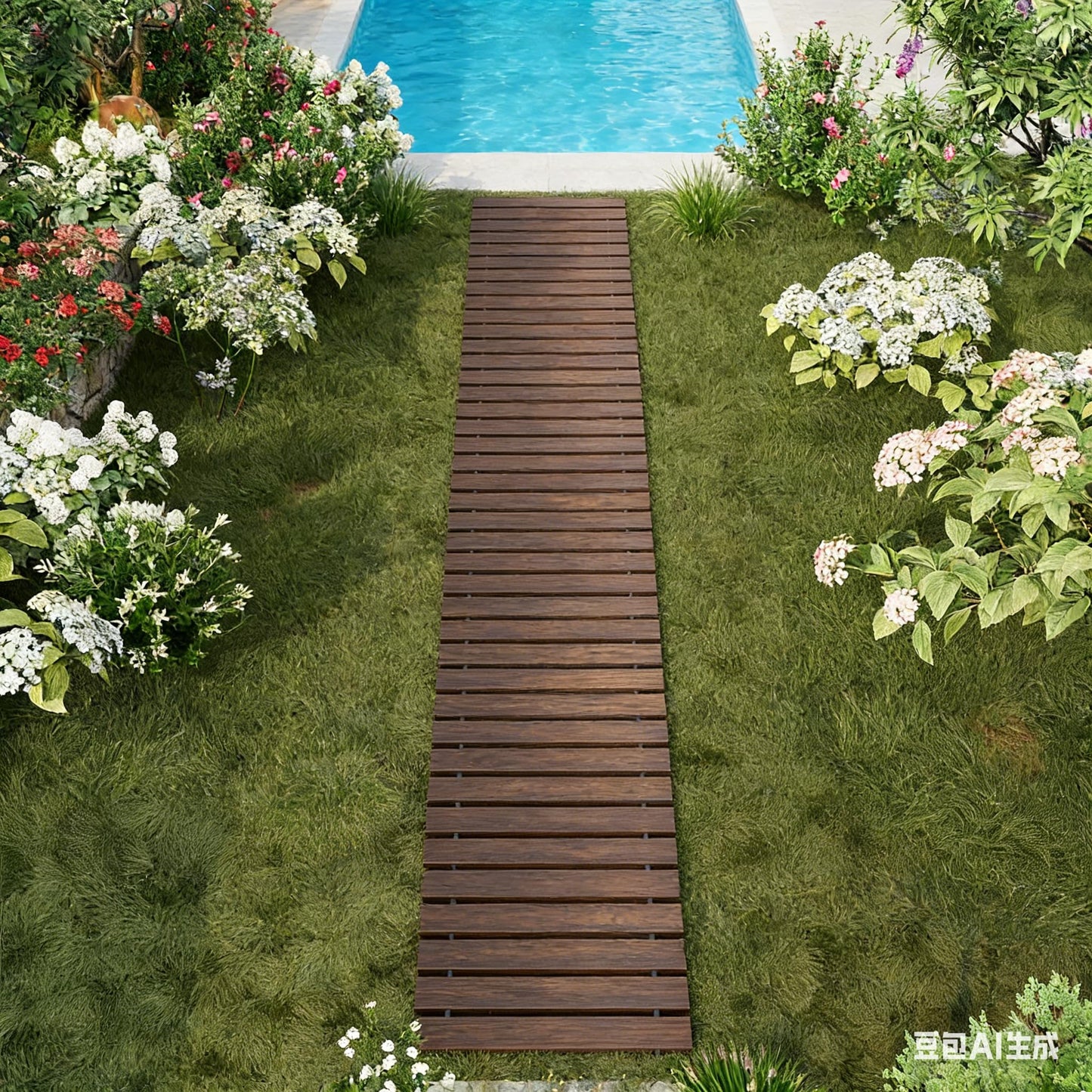 12FT Straight Wooden Garden Pathway Walkway Outdoor Roll Out Decorative Garden Non-Slip Patio Path Decorative Boardwalk Outdoor Road Floor for Backyard Beach Wedding Party