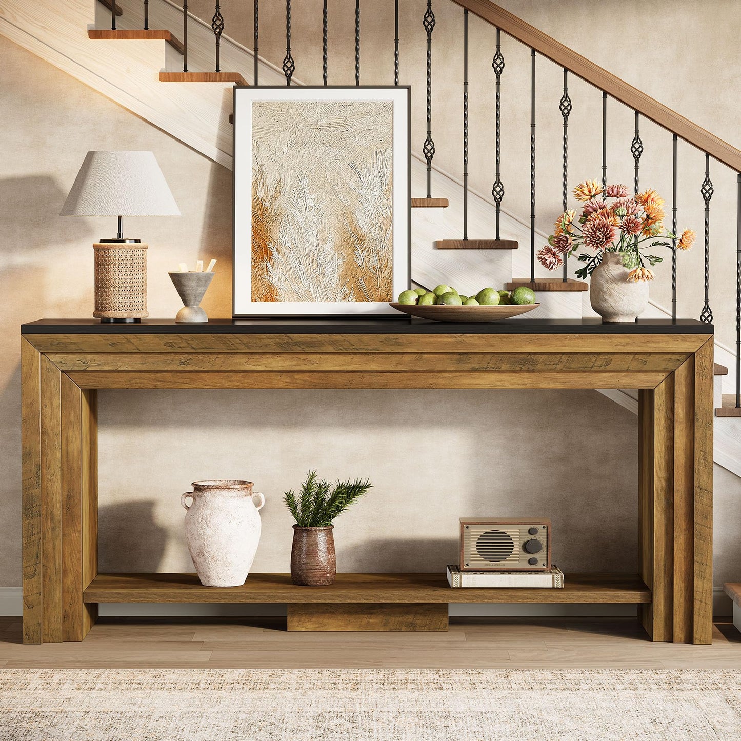 Tribesigns 70.9 Inch Long Console Table, Farmhouse 2-Tier Wooden Sofa Table with Storage, Space-Saving Behind Couch Accent Table for Living Room, Entryway, Hallway and Foyer