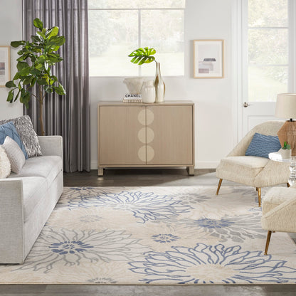 Nourison Home Passion Ivory Grey Blue 8' x 10' Area Rug - Easy Clean, Non Shedding, Bed Room, Living Room, Dining Room, Kitchen (8' x 10')