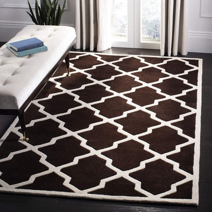 SAFAVIEH Chatham Collection 3' x 5' Dark Brown / Ivory CHT735R Handmade Trellis Premium Wool Area Rug