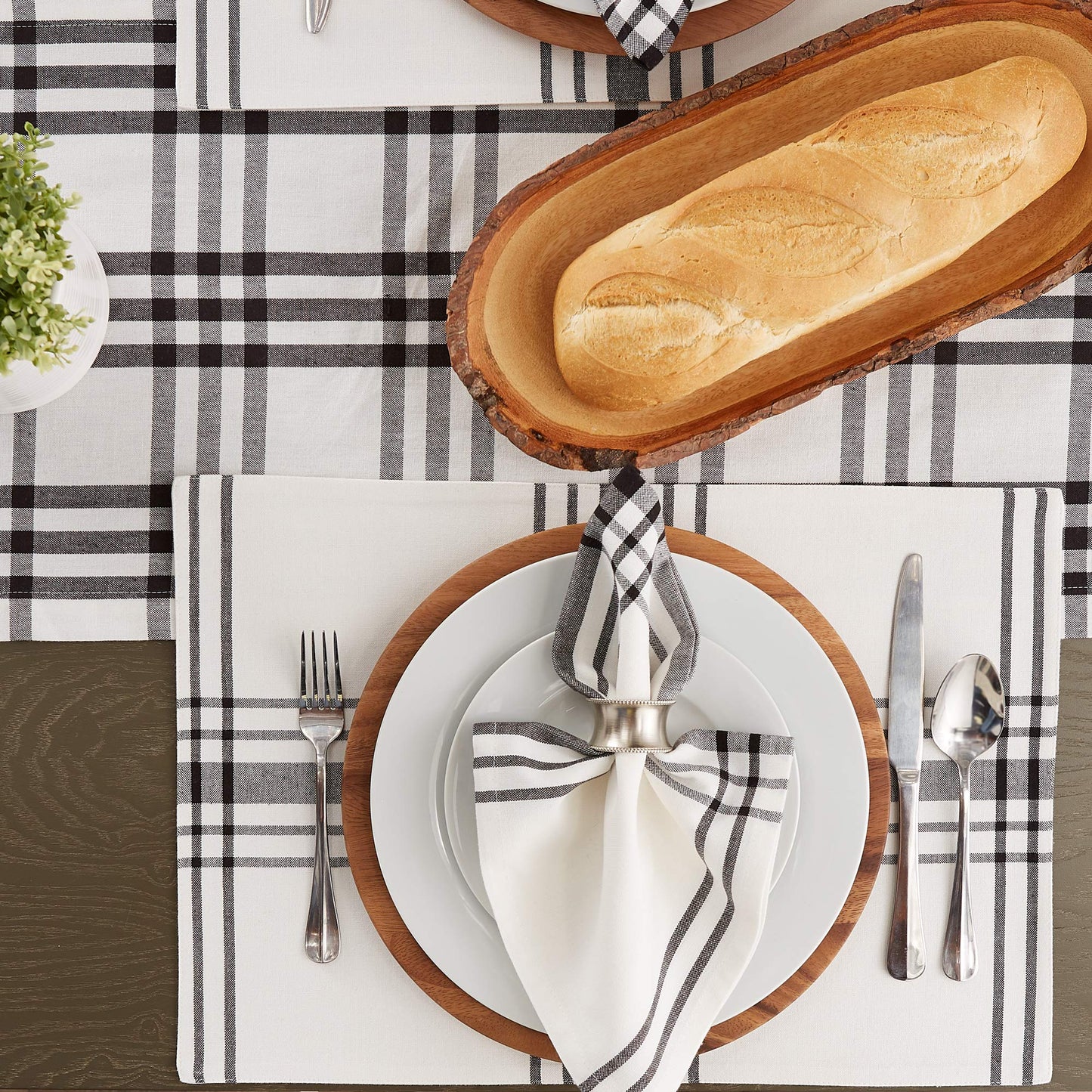DII Home Sweet Farmhouse Plaid Tabletop Collection, Placemat Set, 13x19, French Stripe, Black