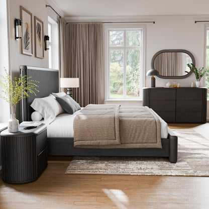 Furniture of America Elizea Modern Contemporary Solid Wood 5-Piece Queen Panel Bedroom Set with USB Ports, Fluted Headboard and Dust-Proof Case, Box Spring Needed, Black
