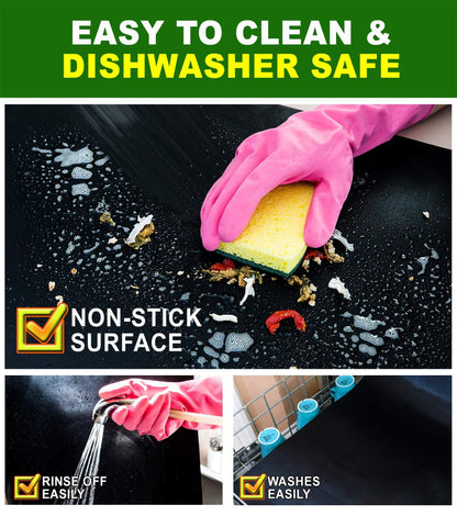Oven Liner For Bottom of Oven Reusable Heavy Duty Premium Quality Non Toxic Fume Free Heat Resistant 500 Degrees Zero Clean Guards Protects Ovens From Spills Drips Non-Stick 3 Pack