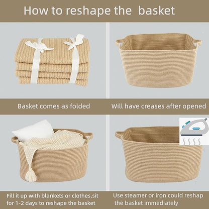 Large Rectangle Blankets Basket Living Room 22"x17"x12" Woven Jute Rope Storage