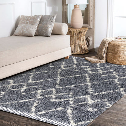JONATHAN Y Mercer Shag Plush Tassel Blue/Cream Indoor Area Rug, 8x10, Moroccan Geometric Trellis, Contemporary, Easy-Cleaning for Living Room, Bedroom, Kitchen, Pet Friendly, Non-Shedding (MCR102A-8)