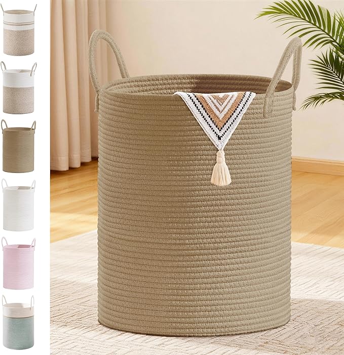 Tall Laundry Basket with Handles, 88L Portable Dirty Clothes Hamper, Boho