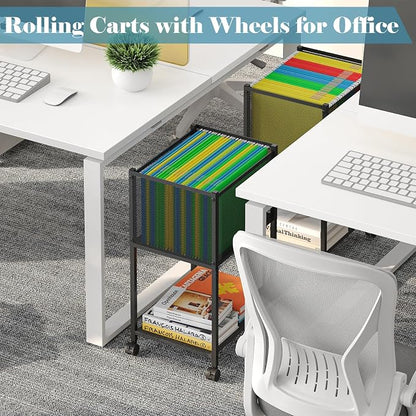 Sbanmao Letter/Legal Rolling File Cart, Narrow Mobile File Cabinet with Wheels Hanging Files, Metal Hanging File Folder Cart File Organizer Under Desk Storage for Home Office, Black