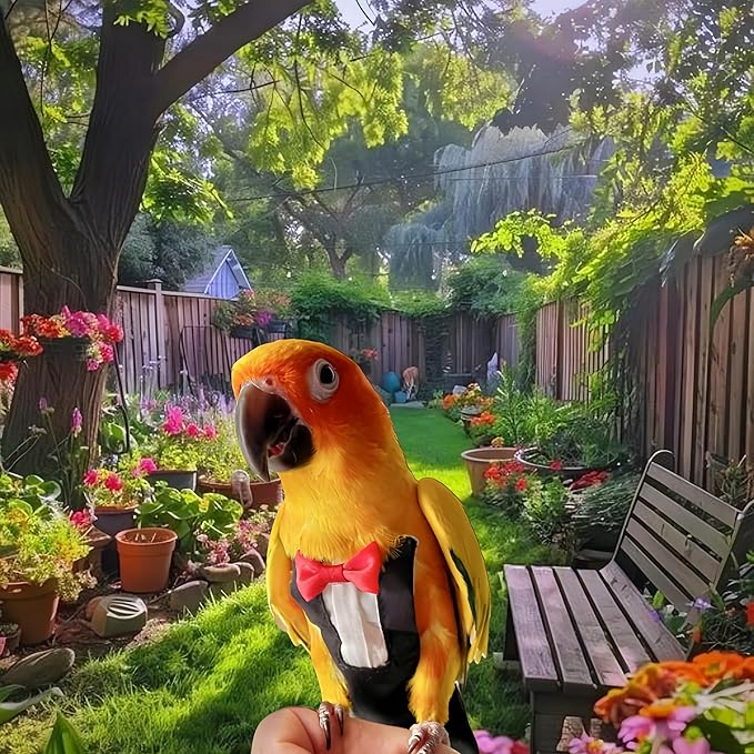 Bird Harness Leather Set Tuxedo Flight Suits with Nappy Diapers Waterproof Inner Layer Urine Wet for Parrot Cockatiel Conure Parakeet Macaw Budgie (XL)