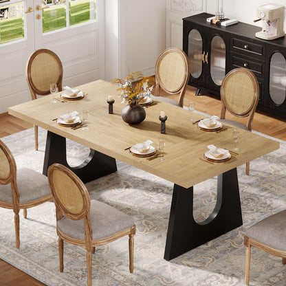 Tribesigns Large Dining Table for 6-8 People, 70.9-Inch Wood Rustic Rectangular Table with Black Wooden Legs, Farmhouse Center Kitchen Table for Dining Room, Living Room, Home Furniture, Oak and Black