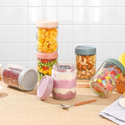 Xileanalee Overnight Oats Containers with Lids 6 Pack-16 Oz Mason Jar with Lids-Overnight Oats Jars Glass Food Storage Containers for Chia Seed Pudding Salad Cereal Coffee Spices
