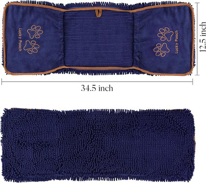 Lucky Pooch® Super Absorbent Shammy Dog Towel - Luxuriously Soft Hand Pockets – 34.5x12.5in – Quick Drying Microfiber Dog Bath Towel – Durable Dog Towels for Drying Dogs (Pack of 1, Teal)