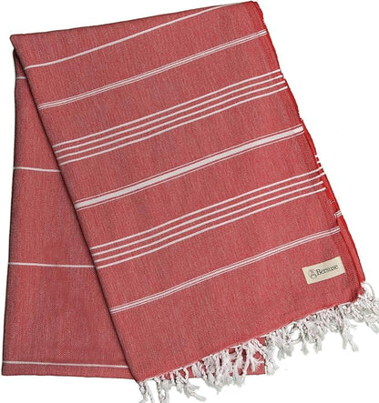 Bersuse Towels Anatolia XL Beach Blanket Throw Blanket Turkish Towel 100% Cotton Extra-Large Quick-Dry Lightweight Premium Peshtemal Towel - 61x82 Inches, Red (Set of 6)