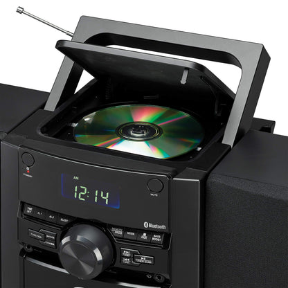 JENSEN 10-Watt Portable Bluetooth Home Stereo System with Detachable Speakers, CD/Cassette Players, AM/FM Radio, Alarm Clock, and Remote (CD-785)