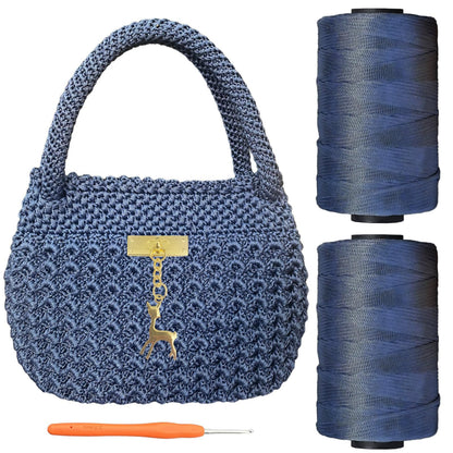SHENJILL Phoenix Tail Bag Crochet Kit for Beginners Hand Bag Crochet Kit with Step-by-Step Videos and Written Instruction Crocheting Kits for Adults Easy Starter Yarn for Crocheting (Jeans Blue)