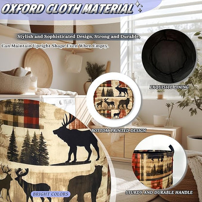Deer Laundry Basket Portable Oxford Cloth Funny Retro Forest Animal Bears