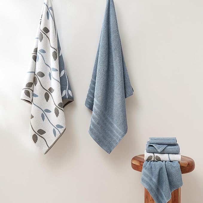 Modern Threads Organic Vines 6-Piece 100% Cotton Towel Set – Yarn Dyed Jacquard