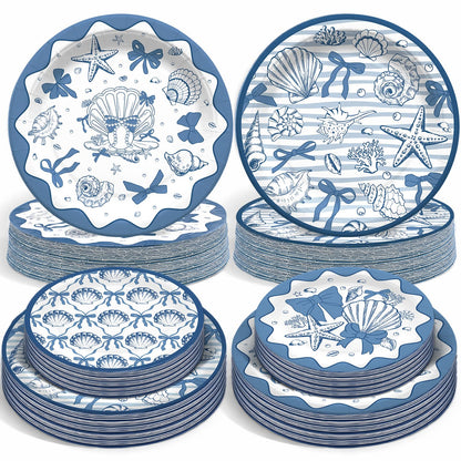 Acellegic 48 Pcs Beach Seashell Paper Plates 9"and 7" Oval Coastal Summer Starfish Disposable Paper Plates Under The Sea Ocean Theme Party Supplies for Summer Beach Birthday Wedding Party Decorations