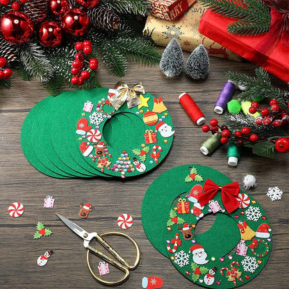 Tatuo 12 Pcs Felt Christmas Tree Wreath Decorating Craft Christmas DIY Ornaments Making Kit with 221 Self Adhesive Felt Stickers 12 Bows and 5 Gem Stickers (Wreath Style)