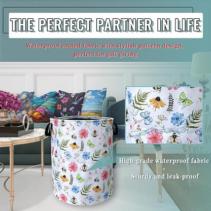 Cute Bee Floral Flowers Laundry Basket Foldable