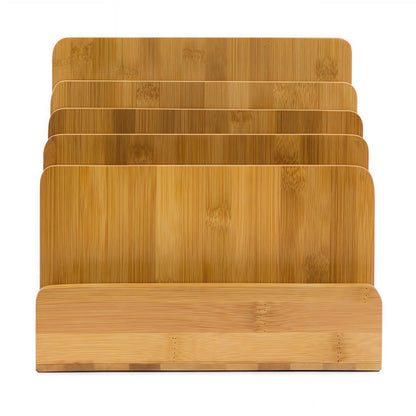 Klabelle Bamboo Mail Organizer - File Holder Sorter for Letter and Folder Document Storage, Envelope Organization with 5 Slots for Office Desk, Countertop, Home Bill