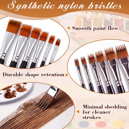 SiliFine 6 Pcs Dual Layer Grainer Brush Set, Texture Flat Comb Paint Brushes for Grass, Fur, Hair, Wood Grain Effect, Synthetic Nylon Painting Tool for Acrylic Watercolor Oil Painting Crafts(Black)