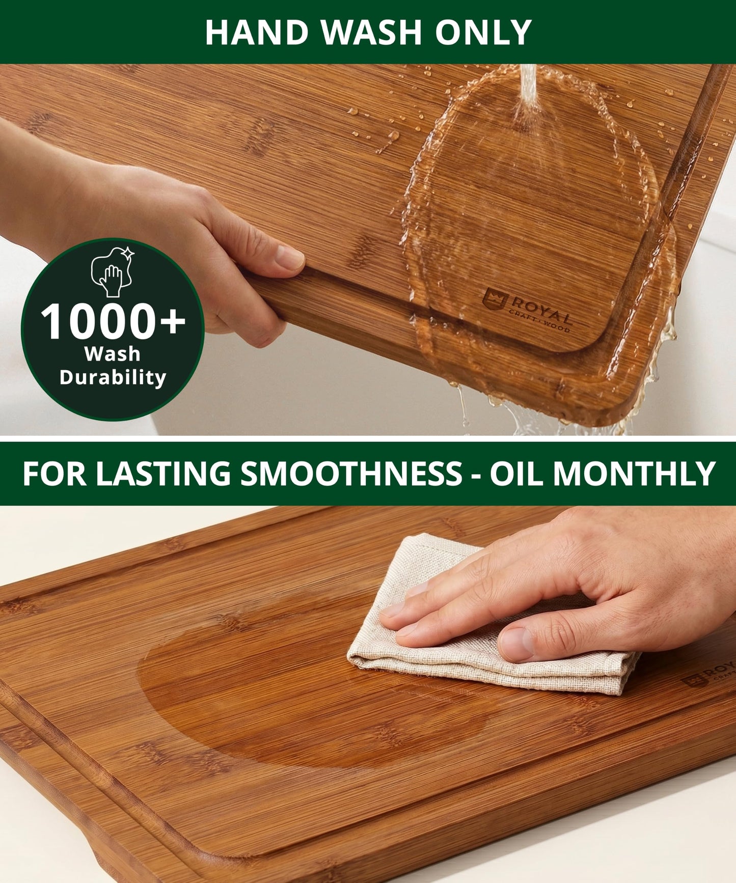 ROYAL CRAFT WOOD Wooden Cutting Boards for Kitchen Meal Prep & Serving - Bamboo Non Toxic Cutting Board Set with Deep Juice Groove Side Handles - Charcuterie & Chopping Butcher Block for Meat (3 Pcs)